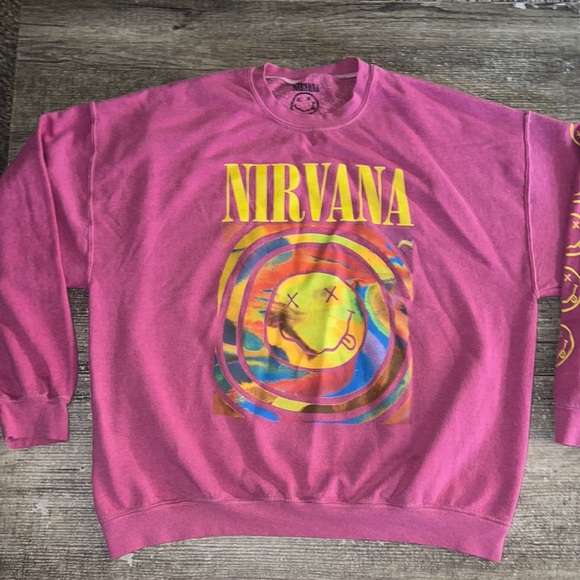 Urban Outfitters | Tops | Urban Outfitters Nirvana Pink Graphic Crew Neck Sweatshirt | Poshmark